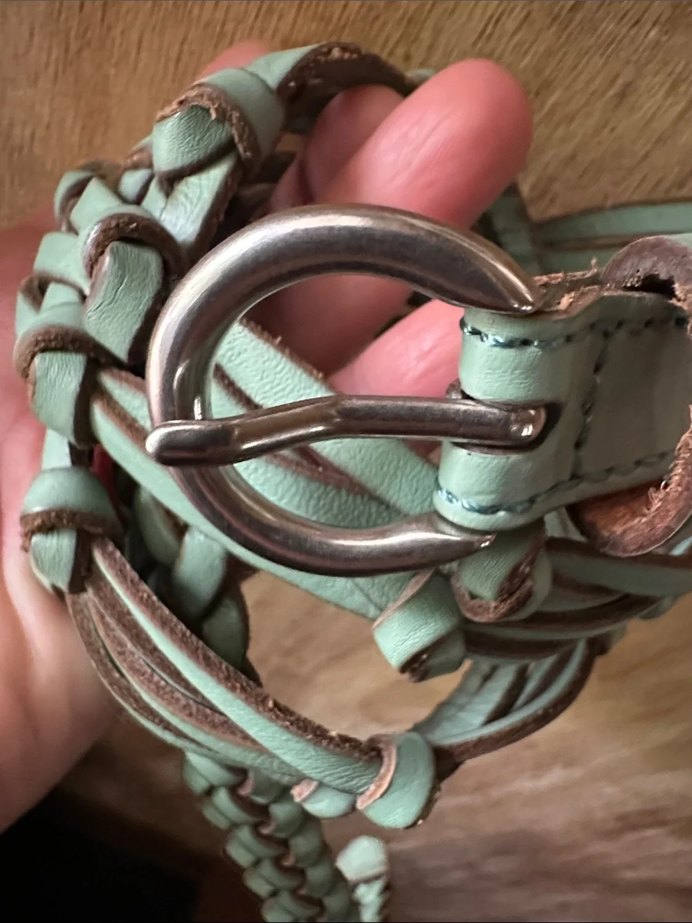 Fossil Braided Leather Belt in Mint Green